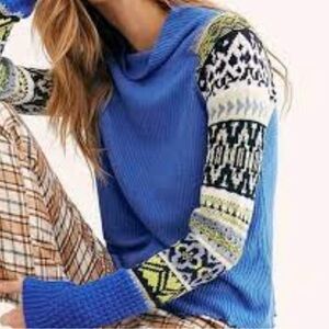 Free People Blue Patterned Women's Sweater